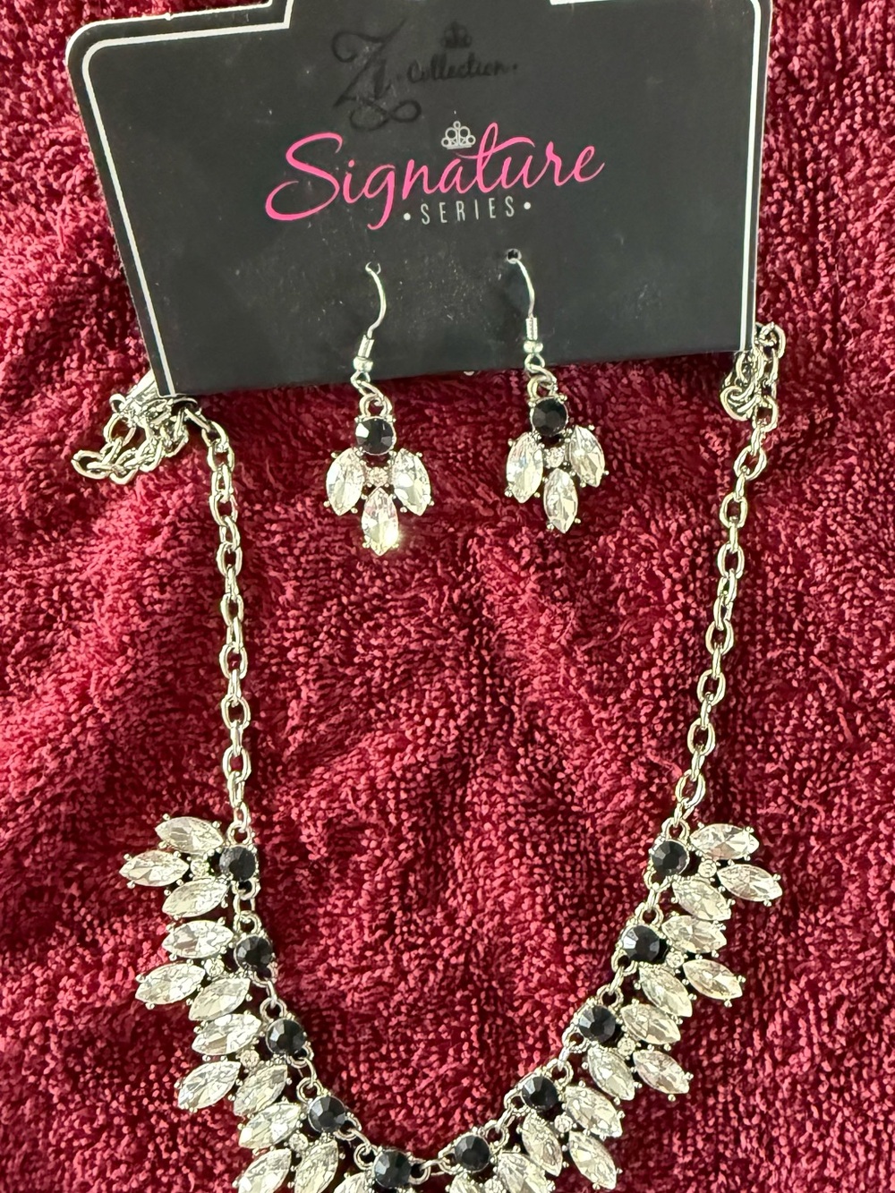 paparazzi Silver-Tone Black & Clear Marquise Necklace and Earrings